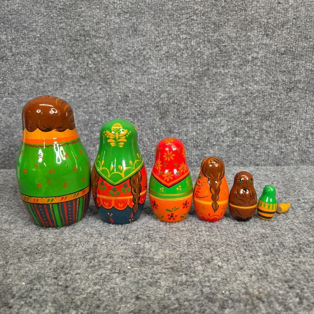 Vintage Belarus Fairy Tale 7pc Matryoshka Nesting Doll The Little Scarlet Flower